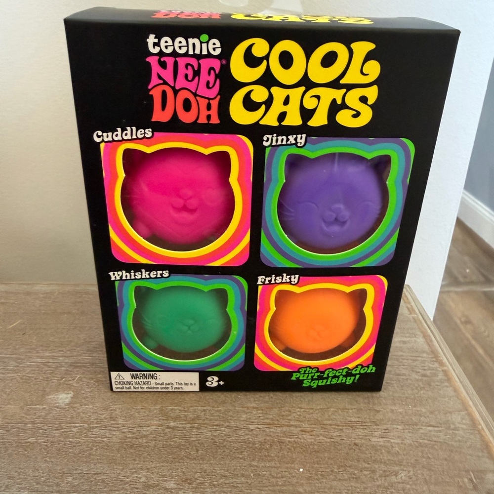 teenie NEE DOH Cool Cats Squishy Set - Pink, Purple, Green, Orange